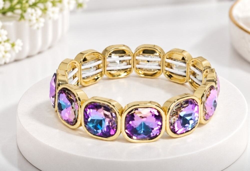 Gold Purple AB Stretch Bracelet New
